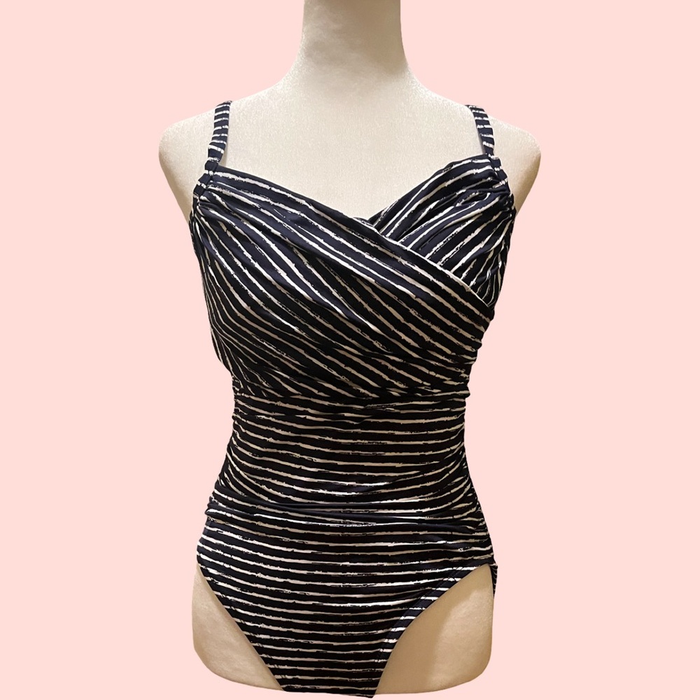 Merona Navy and White Striped One Piece Swimsuit